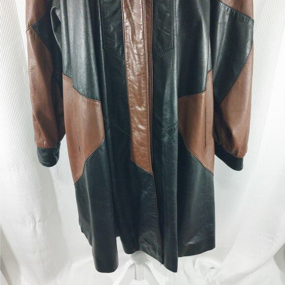 ROAMAN'S! EXQUISITE BLACK & BROWN GENUINE LEATHER GEOMETRIC JACKET, COAT! SZ 1X - Picture 7 of 12